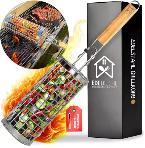 EdelKüche Grillkorb aus Edelstahl für Gemüse und Fleisch – Grillzubehör