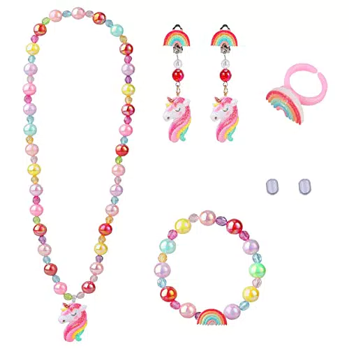 Einhorn Kinderschmuckset – Armband, Halskette und Ringe für Mädchen