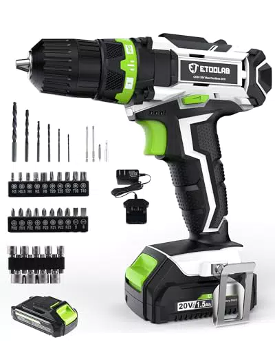ETOOLAB Akkuschrauber 20V mit LED Arbeitslicht und 64+1 Drehmomentstufen