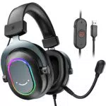 FIFINE Gaming Headset mit Mikrofon, Over Ear, USB für PC, PS4, PS5, RGB, Surround Sound