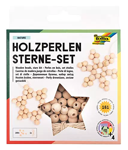 Folia Holz-Perlen Sterne Set, Bastelset für kreative DIY-Projekte