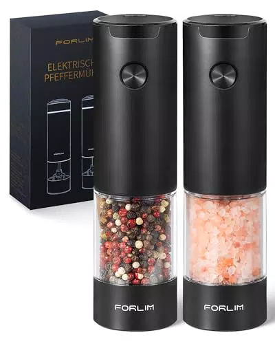 FORLIM Elektrische Salz- und Pfeffermühle Set mit LED und Reinigbarem Silo