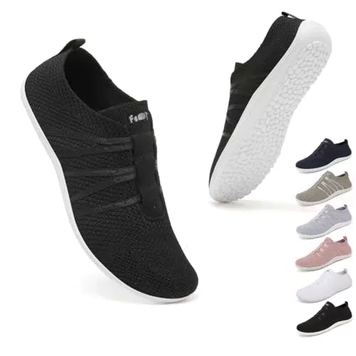 Geweo Damen Slip On Sneaker Leichte Atmungsaktiv Turnschuhe Sommer Barfußschuhe Herren Sportschuhe Bequem Freizeitschuhe Fitnessschuhe rutschfest Schnell Trocknend Stoffschuhe Schwarz2 40EU