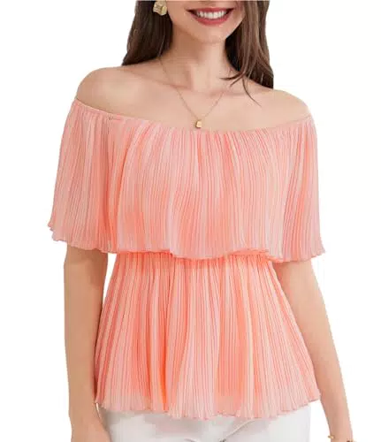 GRACE KARIN Damen Elegantes Oberteil mit Rüschenausschnitt und Elastischer Taille