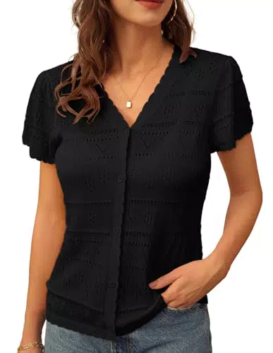 GRACE KARIN Damen V-Neck Strickjacke Kurzarm Elegant für den Sommer