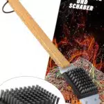 Grillbürste und Schaber 3in1 – BBQ Grill Reinigungsbürste mit Holzgriff 38 cm