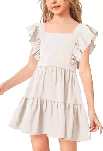 Haloumoning Mädchen Kleid mit quadratischem Ausschnitt und Rüschenärmeln