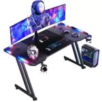 HLONONE Gaming Tisch mit LED und Kohlefaseroberfläche, stabiler Computertisch