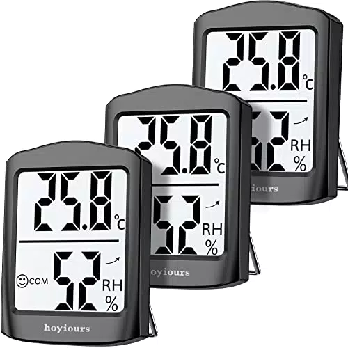 Hygrometer hoyiours 3 Stück Digital Hygrometer Innen Mini Digital Thermometer Hygrometer mit Smiley-Indikator