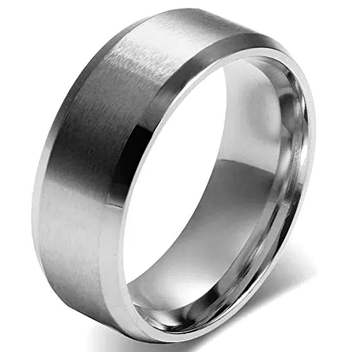 JewelryWe Herrenring 8mm, Polierter Edelstahl Ehering für Verlobung und Partnerschaft