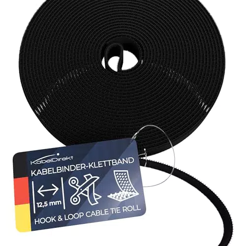 KabelDirekt Klettband Kabelbinder – zuschneidbare Rolle für Kabelmanagement