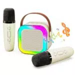 HassoKon Karaoke Maschine für Kinder mit 2 Drahtlosen Mikrofonen und LED-Lichtern