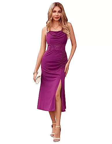 Kate Kasin Wickelkleid Damen Sommer Elegant Maxikleid mit Spitzennaht