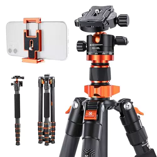 K&F Concept 172 cm Carbon Stativ mit Einbeinstativ-Funktion und 360° Kugelkopf
