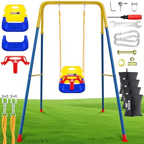 KIDIZ® Babyschaukel 3-in-1 Indoor & Outdoor mit höhenverstellbarem Gestell