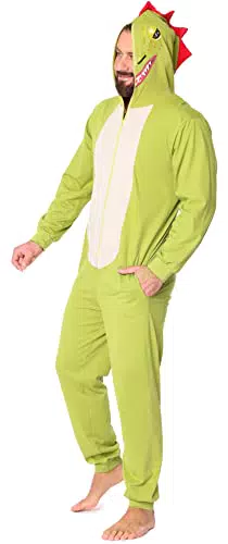 Ladeheid Herren Schlafoverall Tierkostüm aus Baumwolle Jumpsuit bunt Tiermotiv Verkleidung Schlafanzug Einteiler mit Kapuze LA40-235
