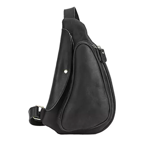 Leathario Herren Leder Sling Bag - Wasserdichte Brusttasche für Reisen und Freizeit