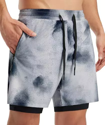 Libin Herren 2 in 1 Laufshorts mit Reißverschlusstasche für Sport und Fitness