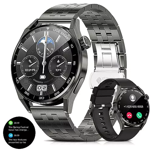 LIGE Smartwatch Herren mit Telefonfunktion, SpO2, Herzfrequenz und Fitness Tracker