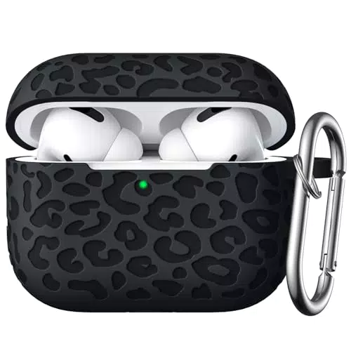 Maledan Leopard Gravierte Hülle für AirPods Pro 2 - Stoßfest mit Karabiner