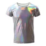 Metallic T Shirt Herren Glitzer Kurzarm Oberteil Roundhals Muskelshirt Wetlook Unterhemd Slim Fit 70er 80er Jahre Kost?m Disco Hemd Party Outfit Fasching Karneval Kleidung Tanz Clubwear Silber