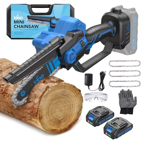 iDOO Mini Kettensäge Akku 6 Zoll mit Sicherheitsverriegelung und starkem Motor
