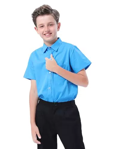 Mintgreen Klassische Baumwoll Hemden für Jungen - Kurzarm Schuluniform