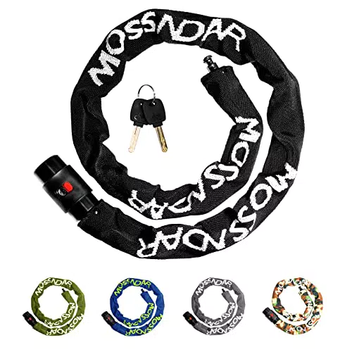 MOSSNDAR Fahrradschloss mit Schlüssel, Kettenschloss, hohe Sicherheit und 360° Drehkopf