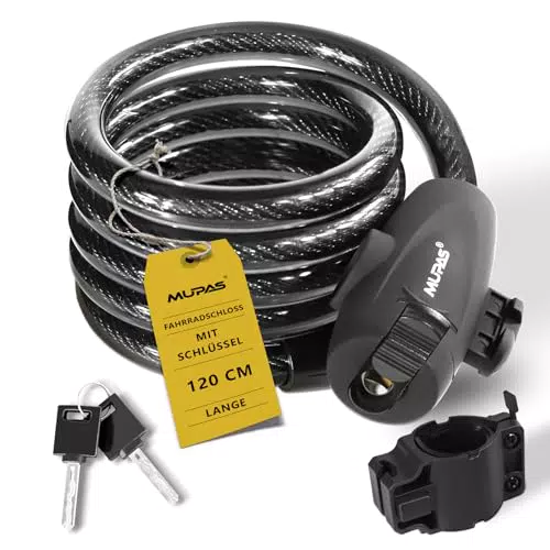 MUPAS Fahrradschloss – Hochsicheres Anti-Diebstahl Kabelschloss mit Halterung