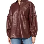 NA-KD Oversized Puff Sleeve PU Shirt Hemd für Damen