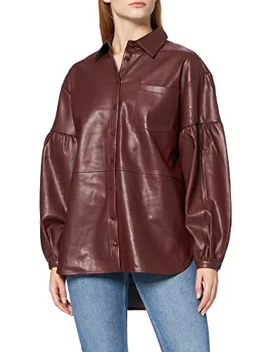 NA-KD Oversized Puff Sleeve PU Shirt Hemd für Damen