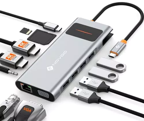 NOVOO USB C Docking Station mit Triple Display, 12 in 1 Multiport Adapter