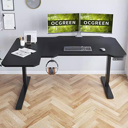 OCGREEN Höhenverstellbarer Schreibtisch 150CM L Form Schreibtisch Höhenverstellbar Elektrisch mit Tischplatte 2-Fach-Teleskop Stehschreibtisch mit Memory-Steuerung