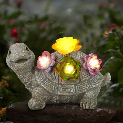 OKESYO Solar Gartenfigur Schildkröte mit Sukkulenten und Leuchten für den Garten