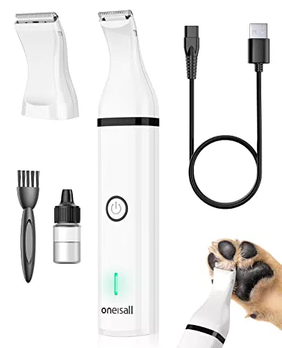 Oneisall Pfotentrimmer für Hunde mit Doppelklingen – Leise Schermaschine für Pfoten, Augen und Ohren