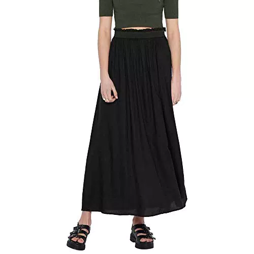 ONLY Damen Maxi Falten Rock, Einfarbiger Plissee Skirt mit Gummizug