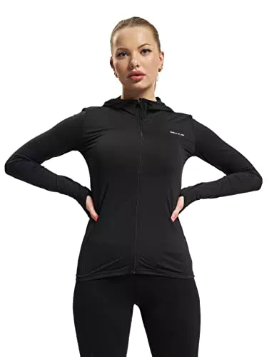 ONLY Damen Trainingsjacke mit Reißverschluss und Kapuze, Schwarz