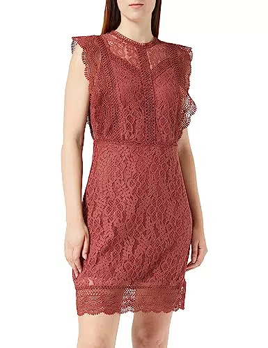 ONLY Damen Onlnew Karo Sl Lace Above Knee Dresswvn, Apple Butter
