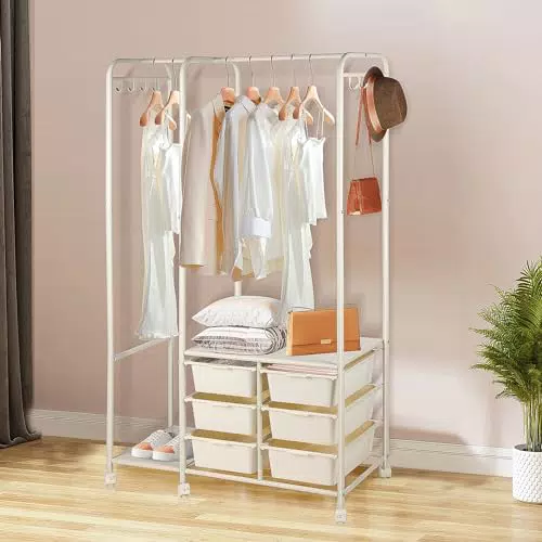 PACHIRA Kleiderständer mit Rollen und Haken für Hüte und Taschen, 3-in-1 Design