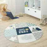 Paco Home Kinderteppich Rund Spielmatte für Kinderzimmer mit Elefant und Mond