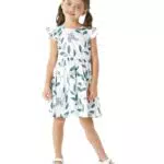 PATPAT Mädchen Kleid Ärmellos mit Blatt- und Dinosaurierdruck für Feste