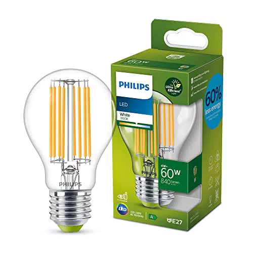 Philips LED Classic E27 Lampe, energiesparend, neutralweiß, Energieeffizienz A