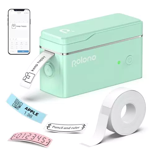 Etikettendrucker POLONO P31s Bluetooth Selbstklebendes Beschriftungsgerät - Tragbarer Mini Label Printer für iOS und Android - Zuhause und Büro