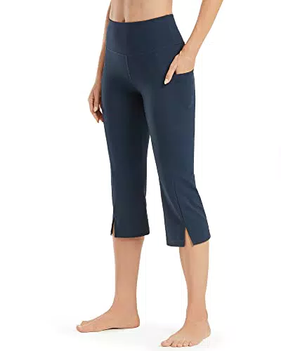 Promover 3/4 Yogahose Damen mit Taschen - Hohe Taille Sporthose Bootcut