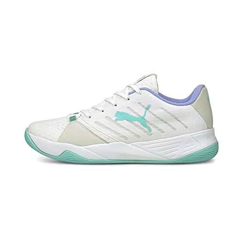 PUMA Accelerate Pro W+ Hallenschuh, Unisex - Weiß/Aqua/Lila