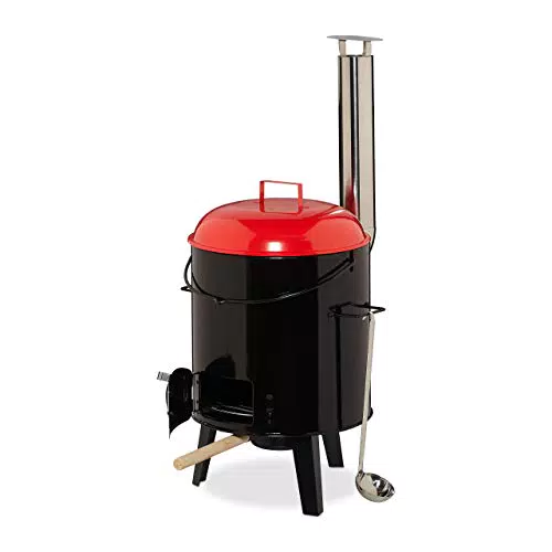 Relaxdays Gulaschkanone emailliert, Gulaschkessel mit Deckel und Grillrost