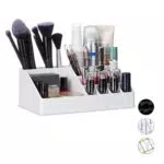 Relaxdays Kosmetik-Organizer Acryl, Kleiner Make Up Organizer mit 16 Fächern für Schminke & Lippenstift-Halter