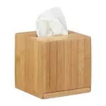 Relaxdays Kosmetiktücherbox quadratisch aus Holz und Bambus, HBT 14 x 14 x 14 cm