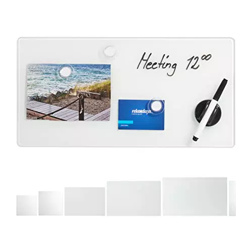 Relaxdays Magnettafel aus Sicherheitsglas mit Magneten und Stiftehalter für Büro und Küche