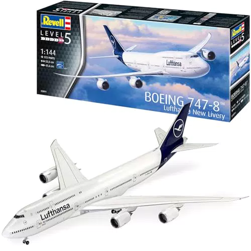 Revell Boeing 747-8 Lufthansa Modellbausatz 1:144 mit Bauanleitung und Abziehbildern
